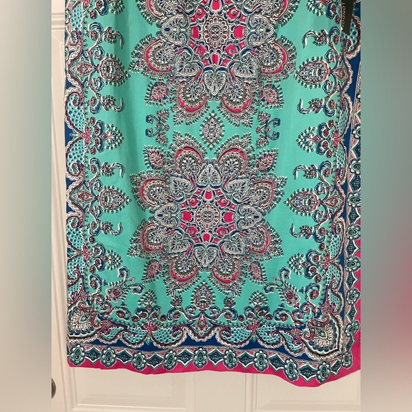Maggy London Medallion Print Cotton Dress geometric Paisley Colorful Aqua Size 8 - Picture 6 of 8